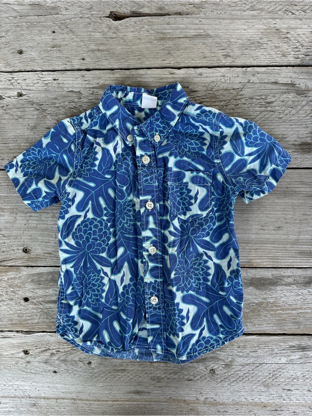 GAP Blue Floral Short-Sleeve Button-Down Shirt